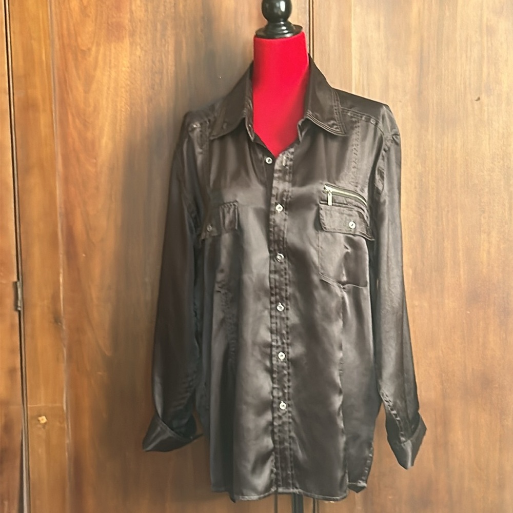 Kenneth Cole Black Satin Shirt XXL